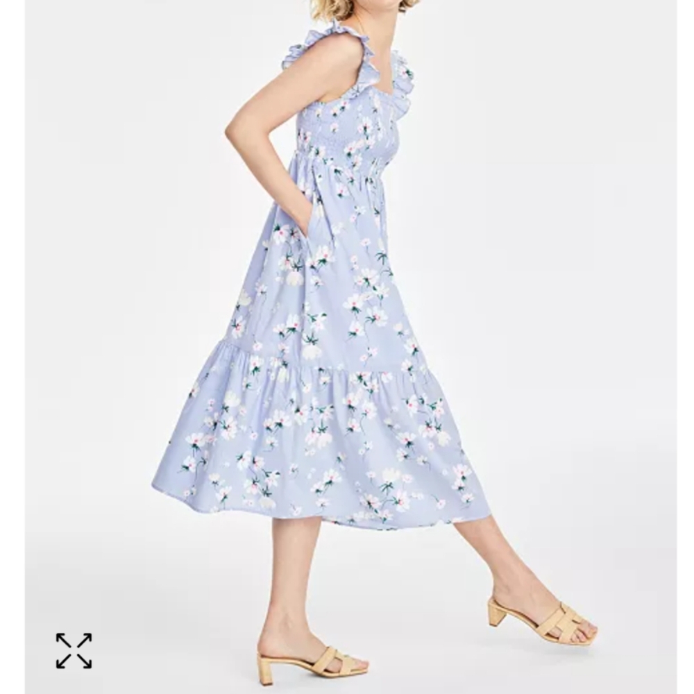 Blue and White Smocked Ruffled Sundress